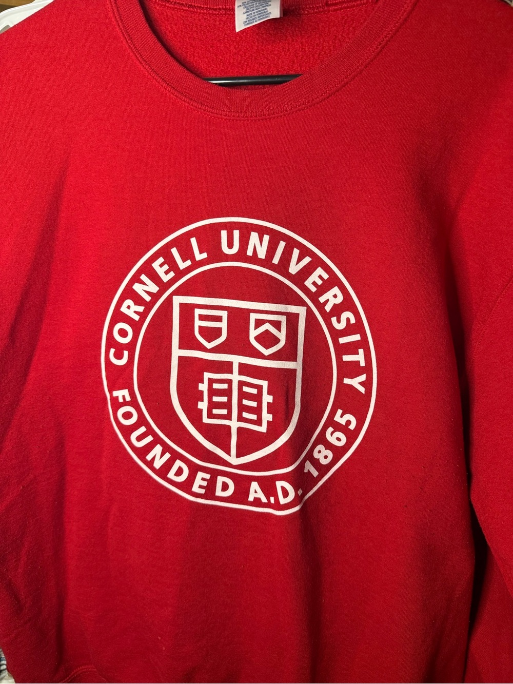 Jerzees Red Crewneck Sweatshirt with White Cornell Seal